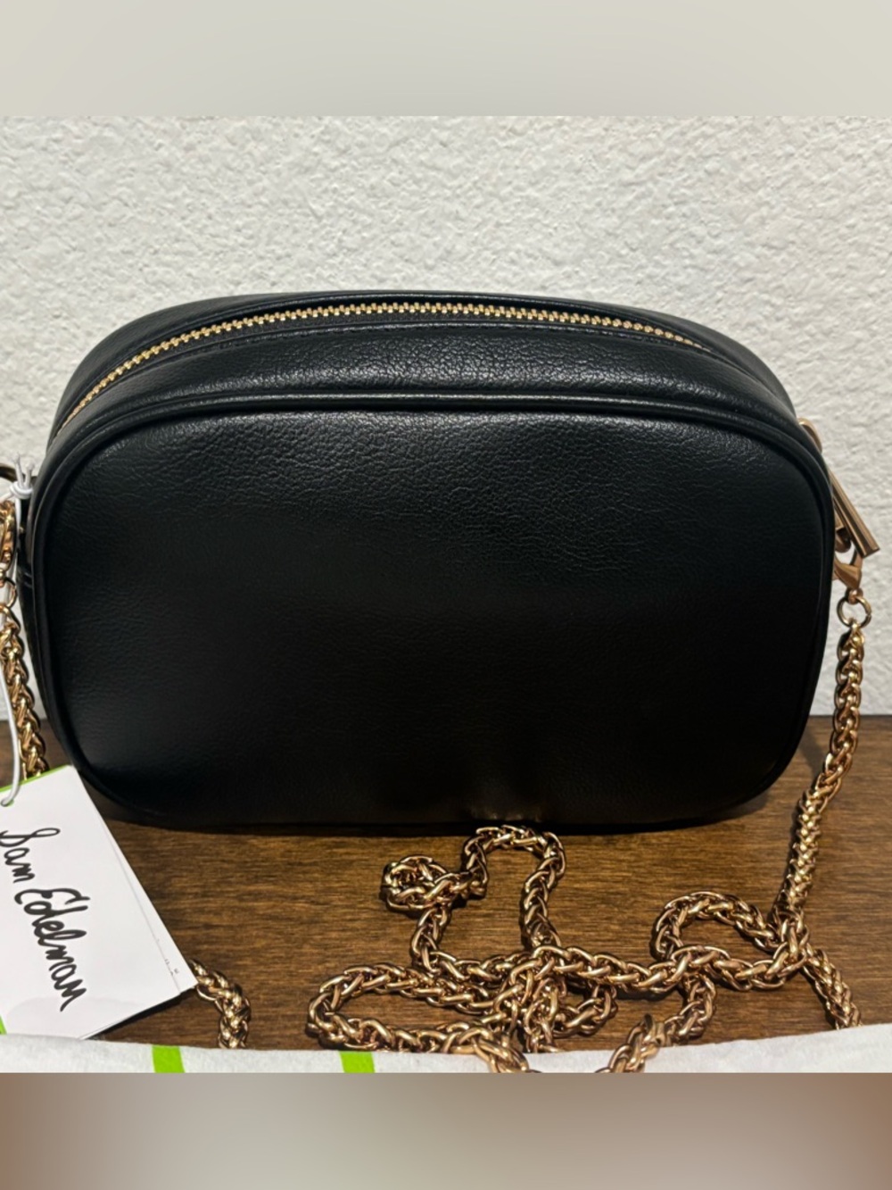 Sam Edelman Leopard Spot Calf Hair Crossbody in Brown and Black with Gold Chain - Picture 9 of 12